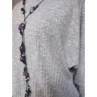 Cieplutki sweter KIMONO z golfem - szary prążek z połyskiem